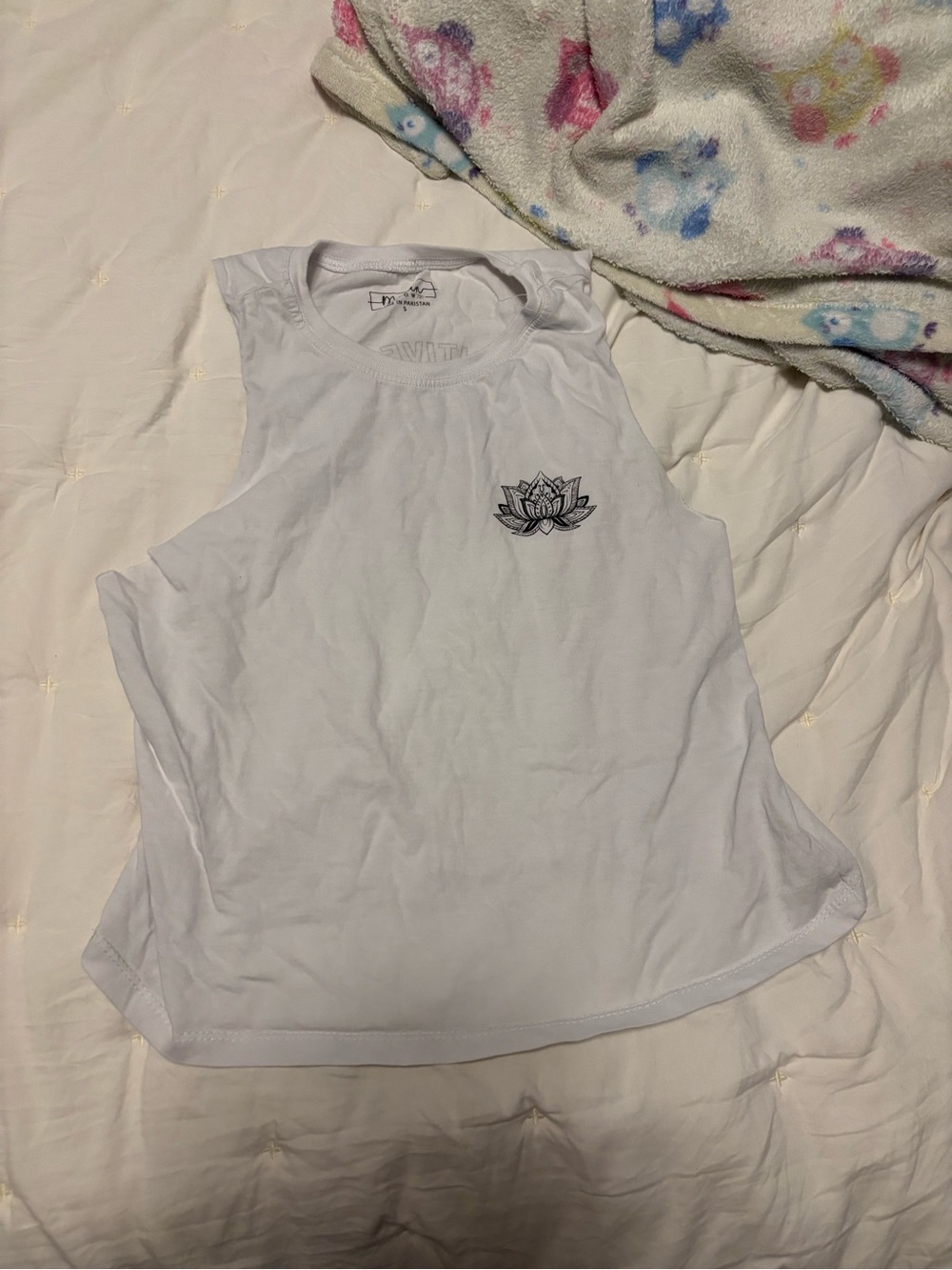 White Sleeveless Tank with Lotus Graphic